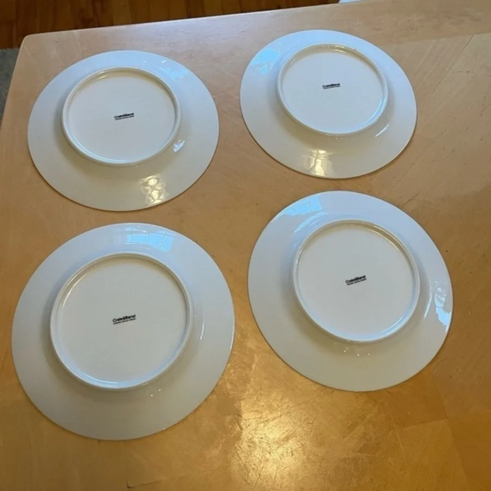 Crate & Barrel Fruit Plates 8” Set of Four, Apple, Pear, Plum, Grapes